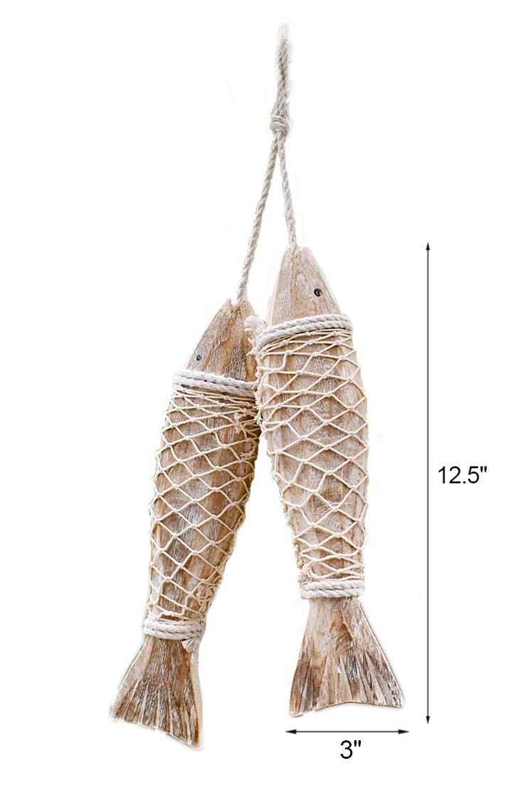 Attraction Design Wooden Fish Hanging Wall Decoration - Rustic Nautical Beach Theme Home Decor Sculpture for Bathroom, Bedroom, Lake House (L) - Image 5